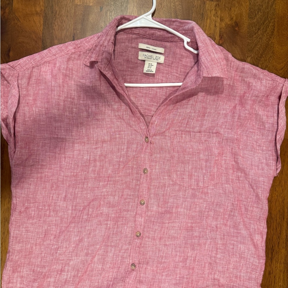 Rachel Zoe Pink Linen Boxy Shirt